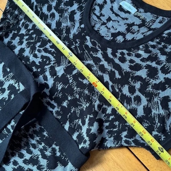 Calvin Klein Sz L Black Gray Sweater Knit Midi Shirt Dress Belted Short Sleeve - Picture 6 of 7